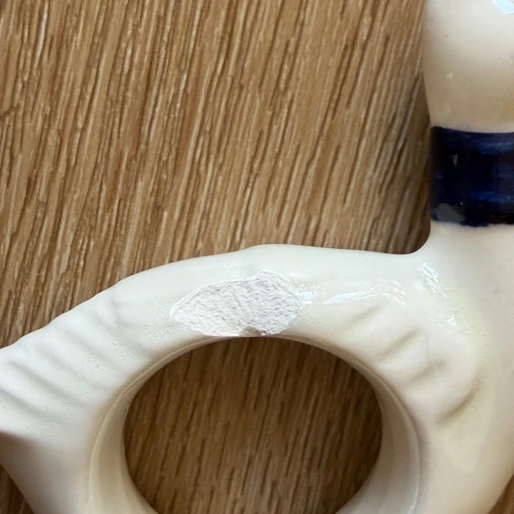 Vintage Ceramic Goose Napkin Rings Set of 9 White Blue Bow Farmhouse Decor